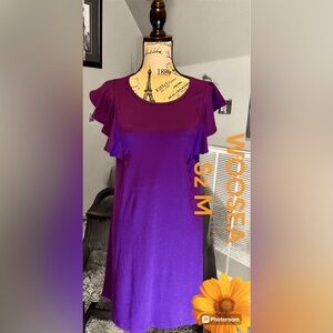 Royalty yes it is! Purple SZ M soft &  stretchy W short flutter sleeves NEW